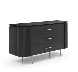 Lantine 3 Drawer Dresser - Black Oak & Brass - Tommy Franks