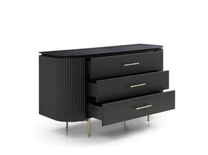 Lantine 3 Drawer Dresser - Black Oak & Brass - Tommy Franks
