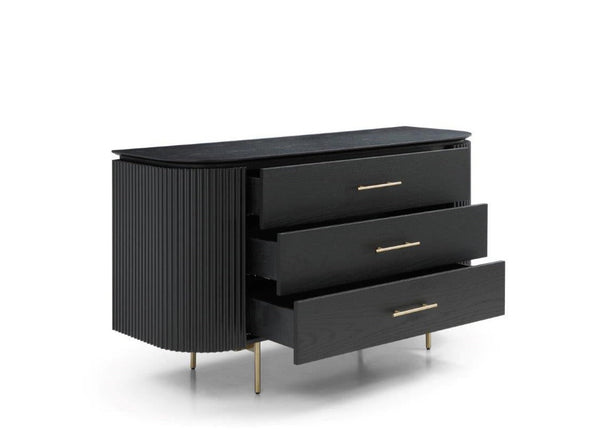 Lantine 3 Drawer Dresser - Black Oak & Brass - Tommy Franks