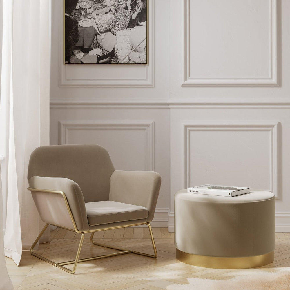 Lara Pouffe Beige Velvet & Brushed Gold Small - Canwell Interiors Limited - Canwell