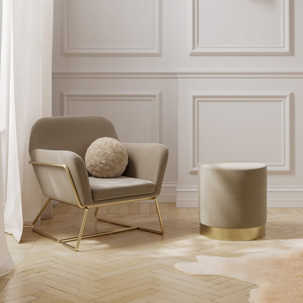 Lara Pouffe Beige Velvet & Brushed Gold Small - Canwell Interiors Limited - Canwell