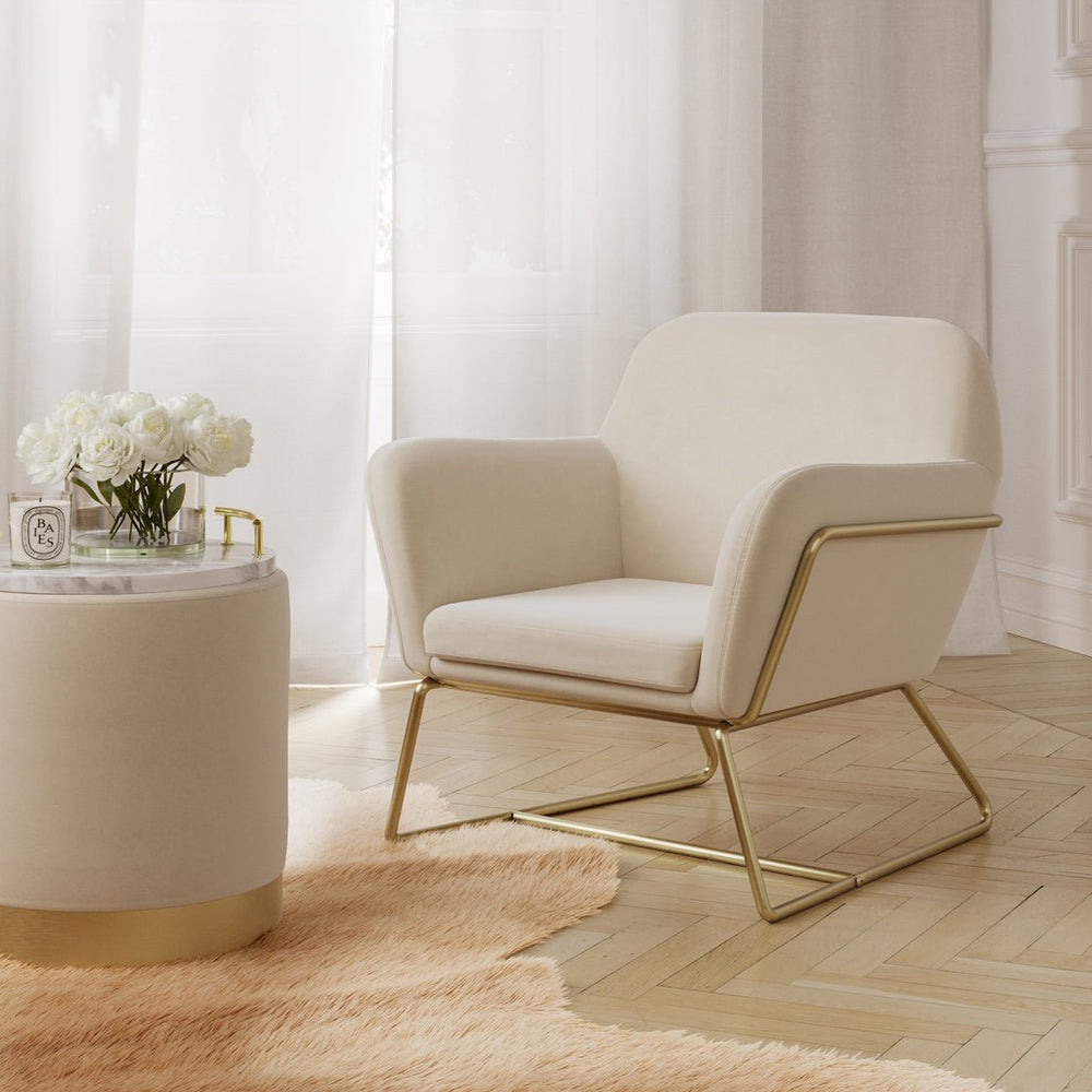 Lara Pouffe Cream Velvet & Brushed Gold Small - Canwell Interiors Limited - Canwell