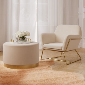 Lara Pouffe Cream Velvet & Brushed Gold Small - Canwell Interiors Limited - Canwell