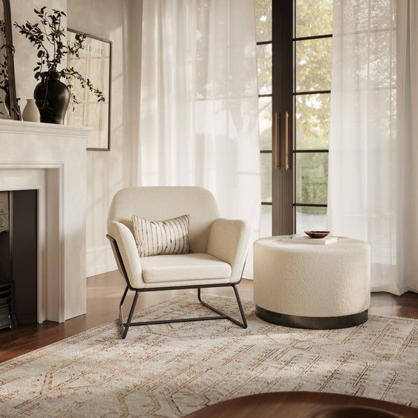 Lara Pouffe Ivory Boucle & Matte Black Large - Canwell Interiors Limited - Canwell