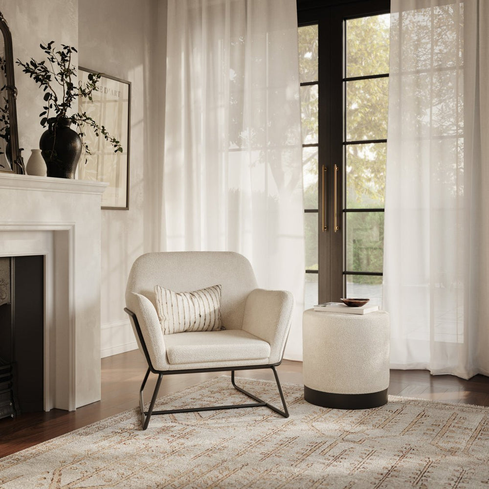 Lara Pouffe Ivory Boucle & Matte Black Large - Canwell Interiors Limited - Canwell