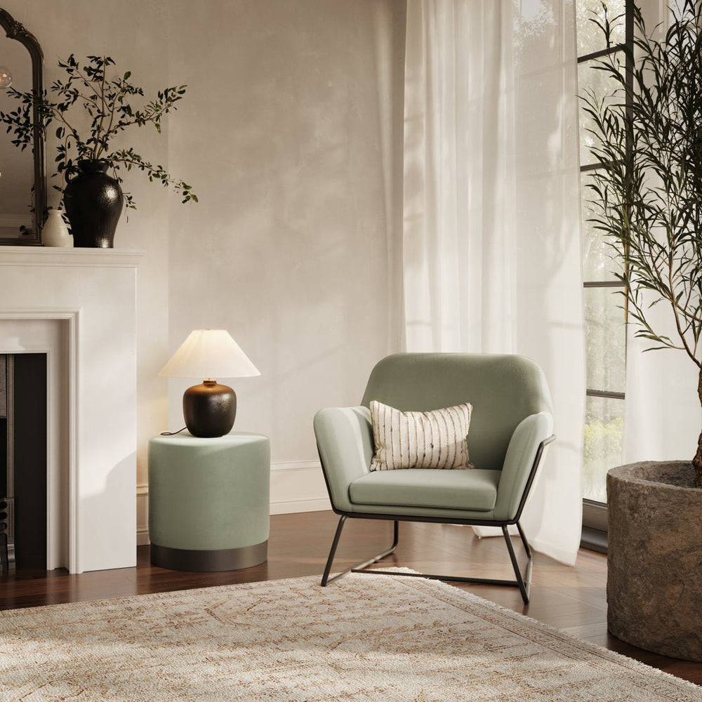 Lara Pouffe Sage Velvet & Matte Black Large - Canwell Interiors Limited - Canwell