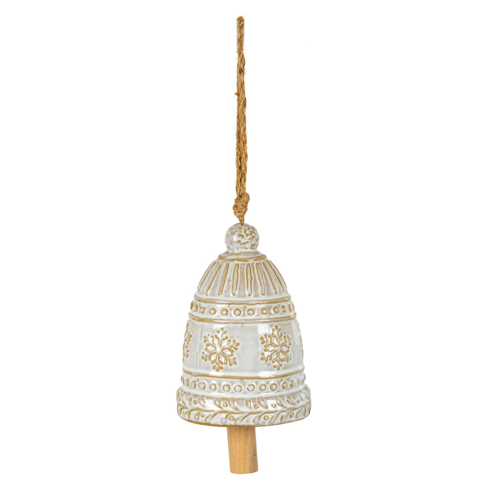 Large Ceramic Bell Tree Ornament With Snowflake Detail - Canwell Interiors Limited - Hills