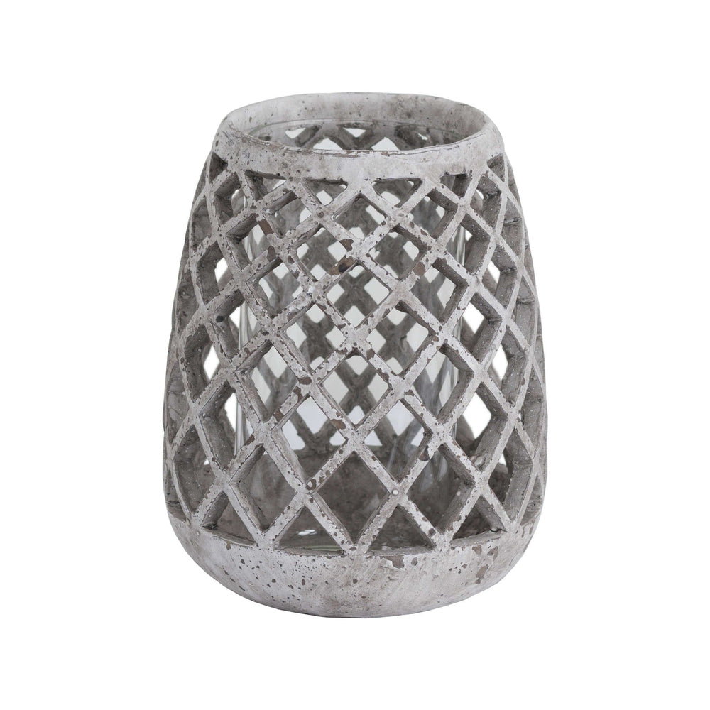 Large Conical Ceramic Lattice Hurricane Lantern - Canwell Interiors Limited - Hills