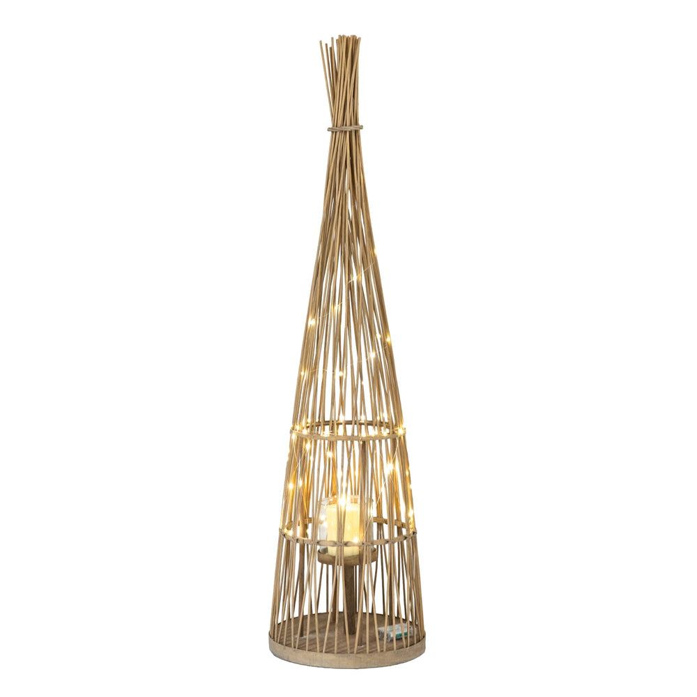 Large Conical Wicker Lantern with Glass Holder & LED Lights - Canwell Interiors Limited - Hills