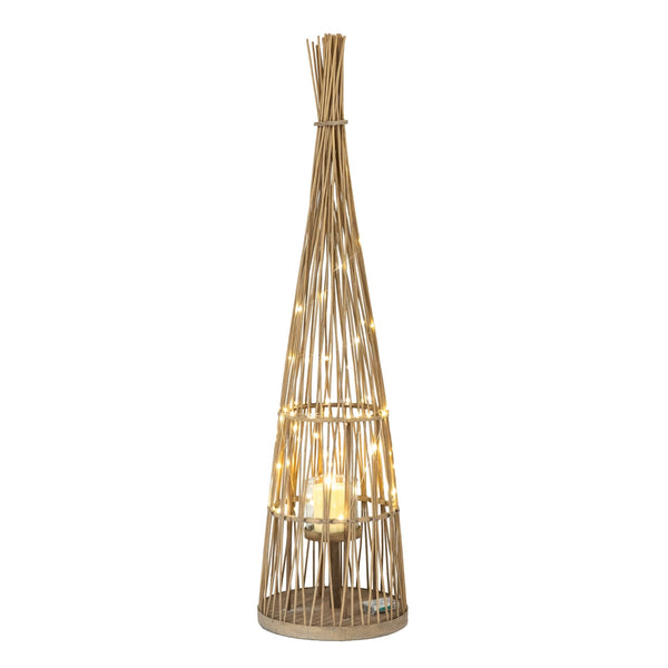 Large Conical Wicker Lantern with Glass Holder & LED Lights - Canwell Interiors Limited - Hills