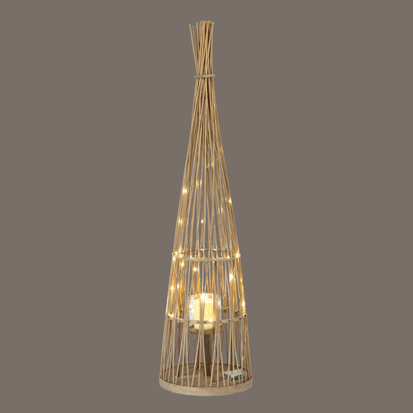 Large Conical Wicker Lantern with Glass Holder & LED Lights - Canwell Interiors Limited - Hills