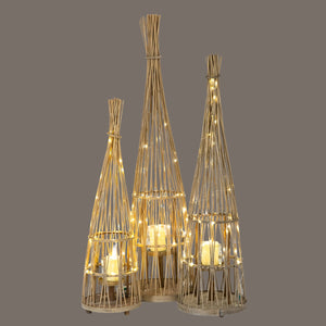 Large Conical Wicker Lantern with Glass Holder & LED Lights - Canwell Interiors Limited - Hills