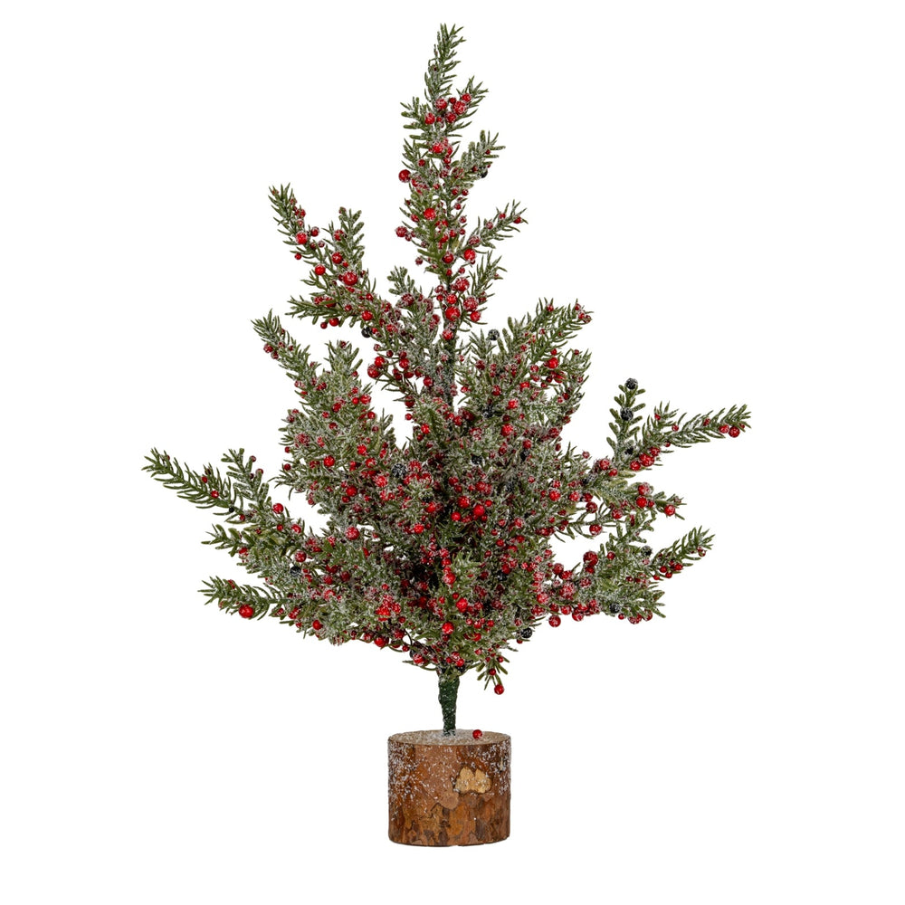 Large Frosted Winter Berry Tree On Wooden Block - Canwell Interiors Limited - Hills