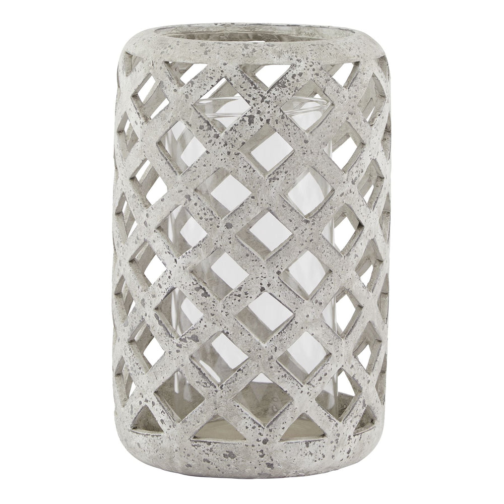 Large Grey Stone Effect Hurricane Lantern - Canwell Interiors Limited - Hills