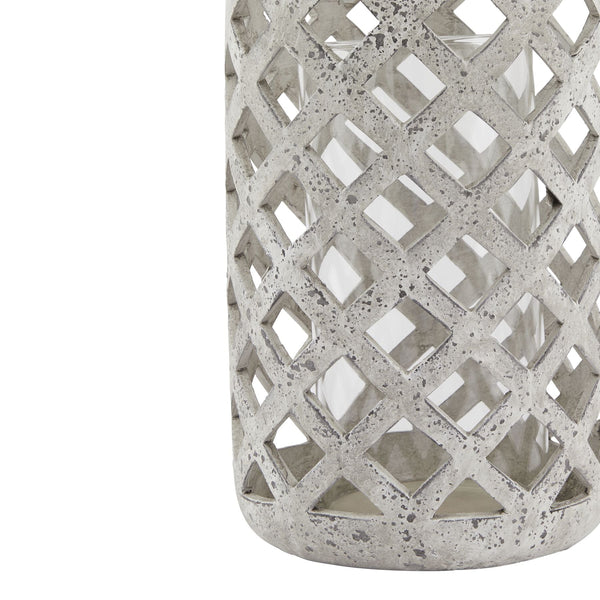 Large Grey Stone Effect Hurricane Lantern - Canwell Interiors Limited - Hills