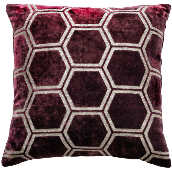 Large Hexagon Cut Velvet Aubergine 56x56 - Canwell Interiors Limited - Malini