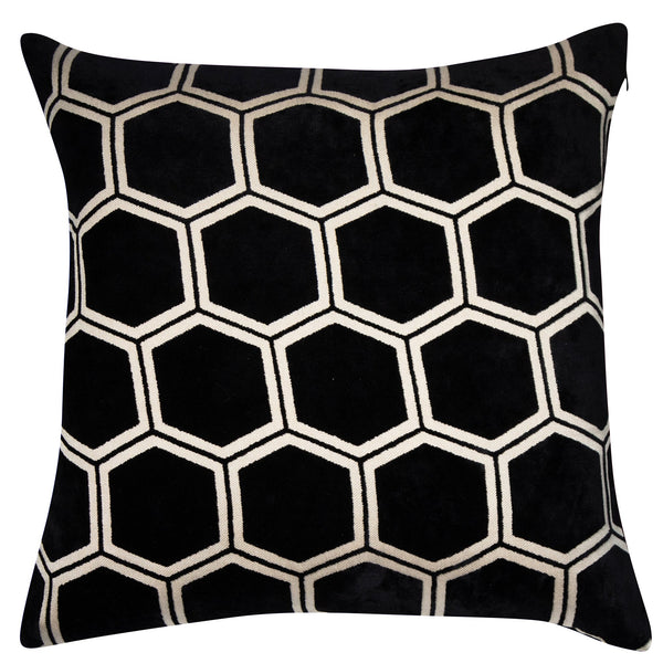 Large Hexagon Cut Velvet Black 56x56 - Canwell Interiors Limited - Malini