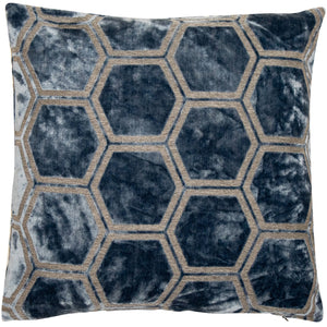 Large Hexagon Cut Velvet Blue 56x56 - Canwell Interiors Limited - Malini