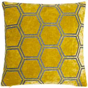 Large Hexagon Cut Velvet Mustard 56x56 - Canwell Interiors Limited - Malini