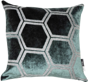 Large Hexagon Cut Velvet Pine Green 56x56 - Canwell Interiors Limited - Malini