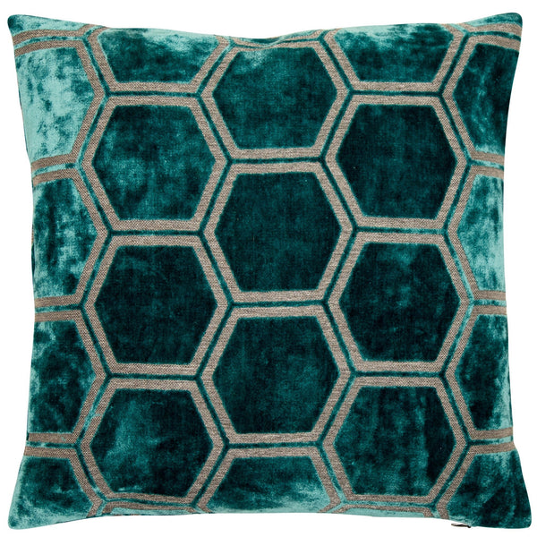 Large Hexagon Cut Velvet Teal 56x56 - Canwell Interiors Limited - Malini