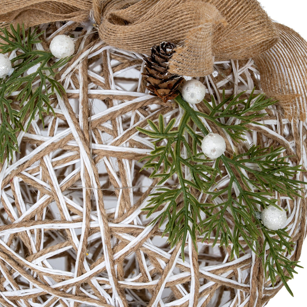 Large LED White Rattan Bauble With Branches And Ribbon - Canwell Interiors Limited - Hills