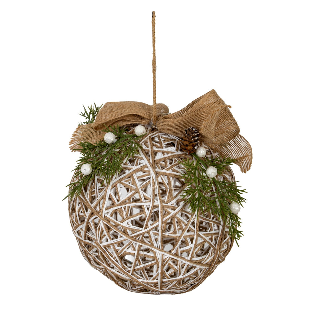 Large LED White Rattan Bauble With Branches And Ribbon - Canwell Interiors Limited - Hills