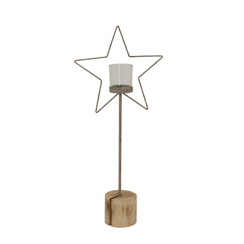 Large Natural Rustic Star on Wood Stand with Glass Votive - XShowhome Limited - Hills