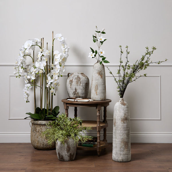 Large White Orchid In Antique Stone Pot - Canwell Interiors Limited - Hills