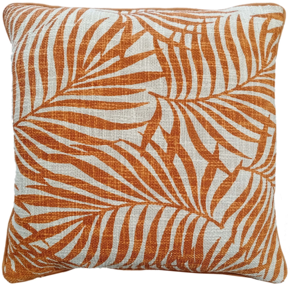 Leaf Print on Loose Weave Orange 45x45 - Canwell Interiors Limited - Malini