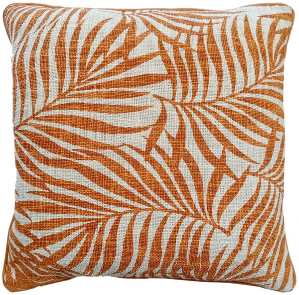 Leaf Print on Loose Weave Orange 45x45 - Canwell Interiors Limited - Malini