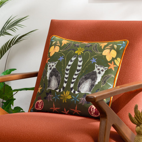 Lemurs 43x43 Feather Filled Cushion Emerald - Canwell Interiors Limited - Riva