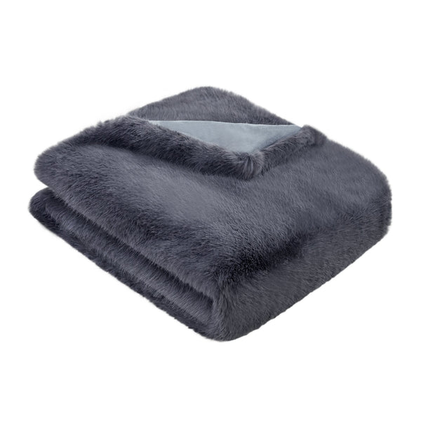Long Hair Faux Fur Throw Slate 130x170 - Canwell Interiors Limited - Malini