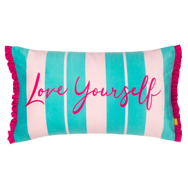 Love Yourself 30x50 Feather Filled Cushion Aqua & Pink - Canwell Interiors Limited - Riva