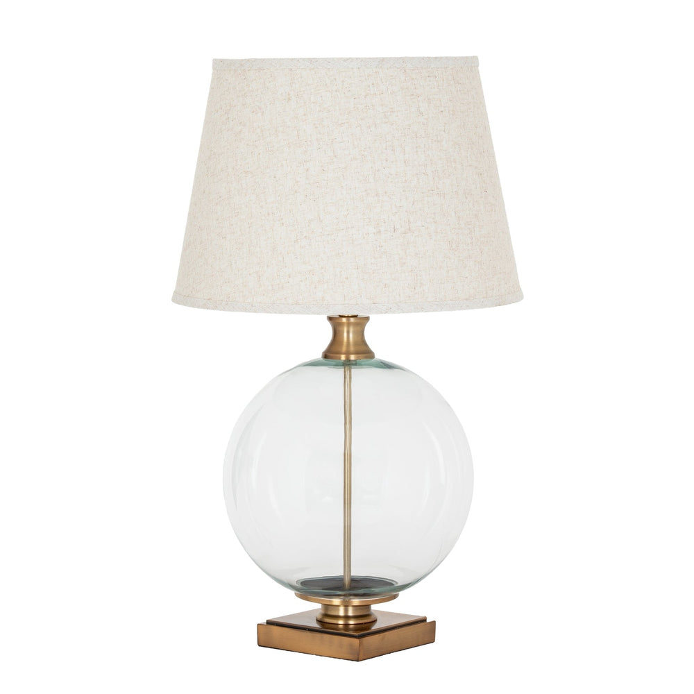 Lunel Glass Orb Table Lamp with Edged Linen Shade