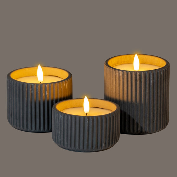 Luxe Collection Natural Glow Chalk Ribbed Small LED Candle - Canwell Interiors Limited - Hills