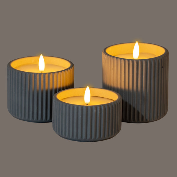 Luxe Collection Natural Glow Grey Ribbed Medium LED Candle - Canwell Interiors Limited - Hills