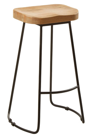 Lyon Oak Wood and Black Metal Bar Stool - XShowhome Limited - Xshowhome