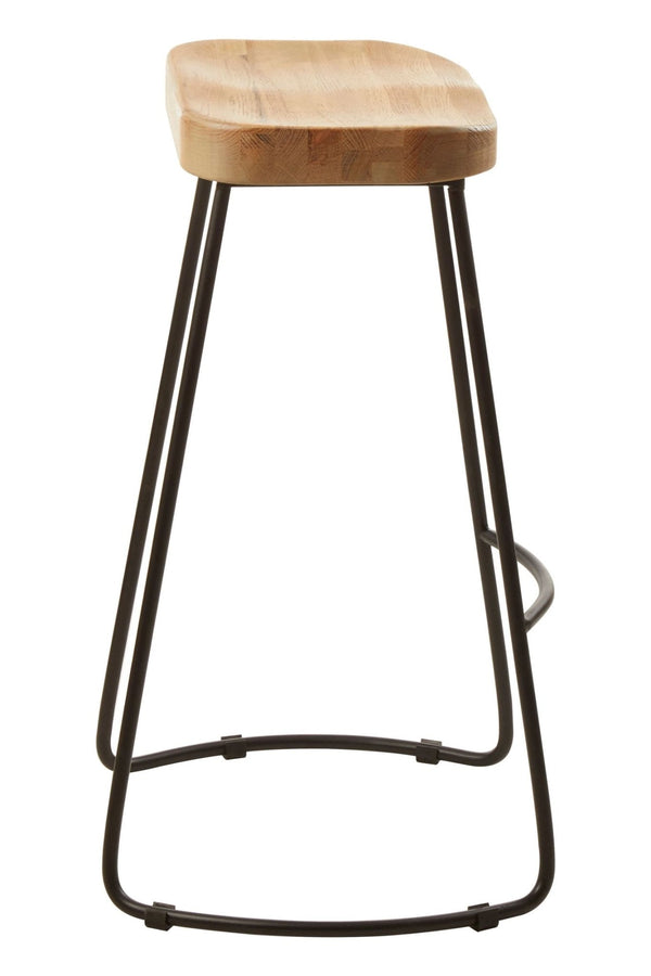 Lyon Oak Wood and Black Metal Bar Stool - XShowhome Limited - Xshowhome