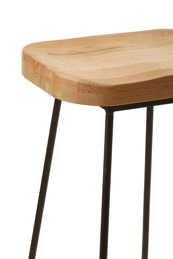 Lyon Oak Wood and Black Metal Bar Stool - XShowhome Limited - Xshowhome