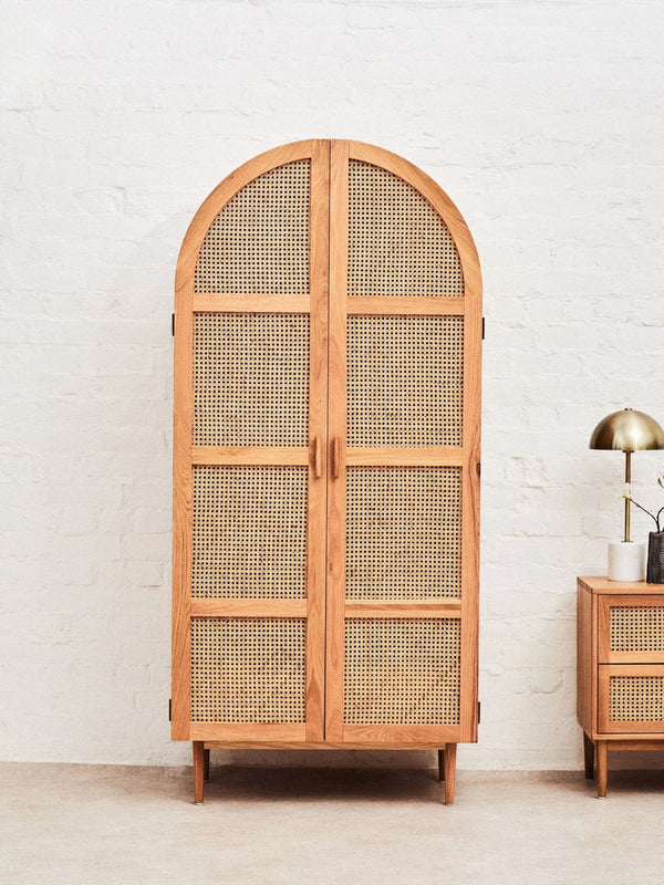 Lyon Rattan and Oak Wood 2 Door Wardrobe - XShowhome Limited - Xshowhome