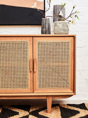 Lyon Rattan and Oak Wood 4 Door Sideboard - XShowhome Limited - Xshowhome