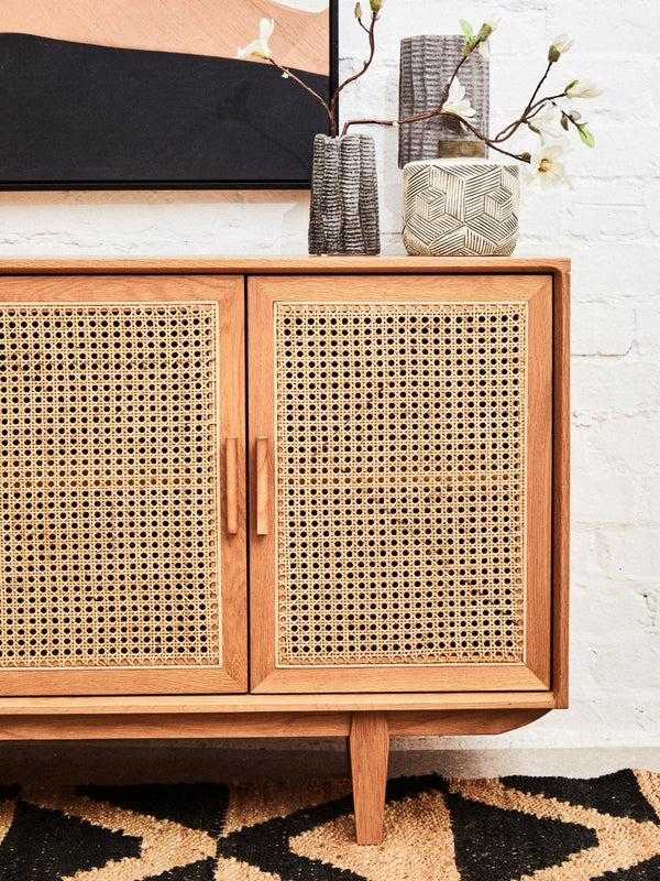 Lyon Rattan and Oak Wood 4 Door Sideboard - XShowhome Limited - Xshowhome