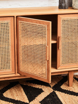Lyon Rattan and Oak Wood 4 Door Sideboard - XShowhome Limited - Xshowhome