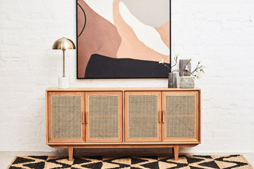 Lyon Rattan and Oak Wood 4 Door Sideboard - XShowhome Limited - Xshowhome
