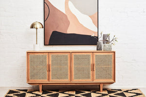 Lyon Rattan and Oak Wood 4 Door Sideboard - XShowhome Limited - Xshowhome