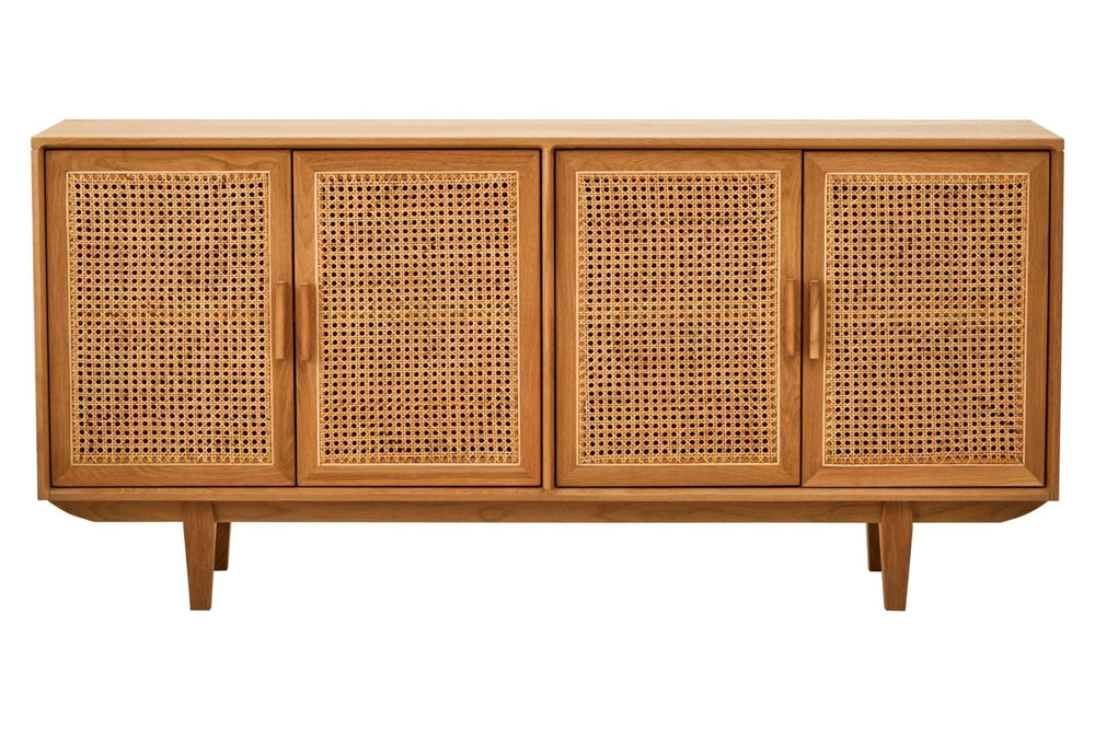 Lyon Rattan and Oak Wood 4 Door Sideboard - XShowhome Limited - Xshowhome
