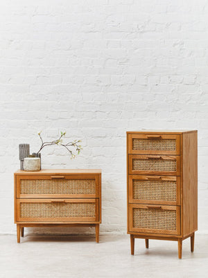 Lyon Rattan and Oak Wood Chest of Four Drawers - Canwell Interiors Limited - Xshowhome