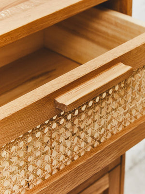 Lyon Rattan and Oak Wood Chest of Four Drawers - Canwell Interiors Limited - Xshowhome