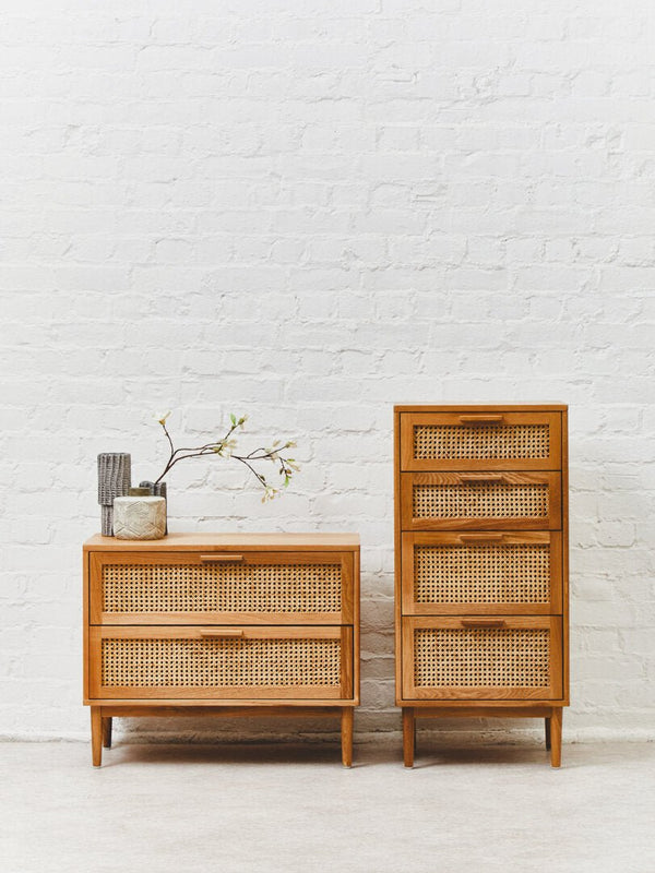 Lyon Rattan and Oak Wood Chest of Four Drawers - Canwell Interiors Limited - Xshowhome